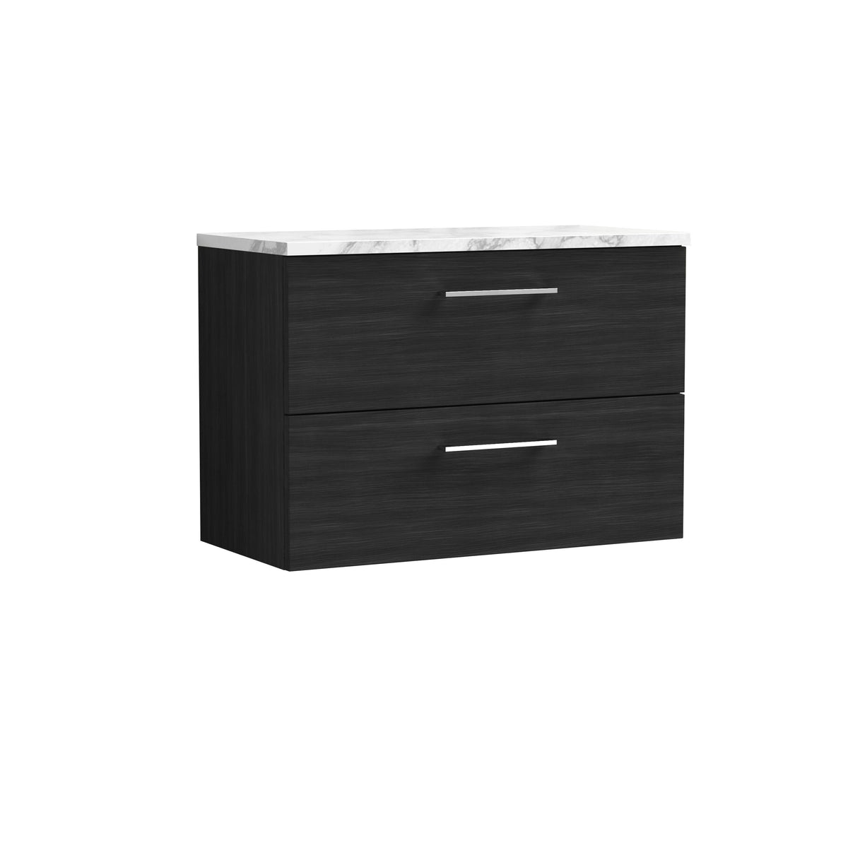 Modern Splash 800mm Charcoal Black 2 Drawer Wall Hung Charcoal Black Vanity Unit With Carrara Laminate Worktop