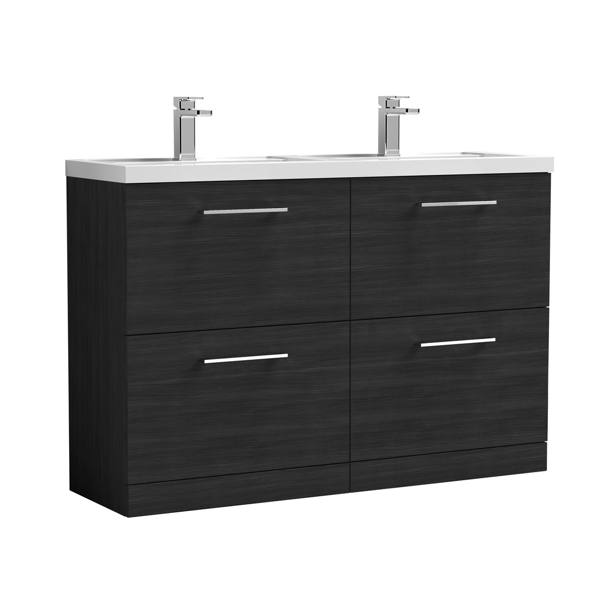 Modern Splash 1200mm Charcoal Black 4 Drawer Floor Standing Vanity Unit With 2 Tap Hole Polymarble basin