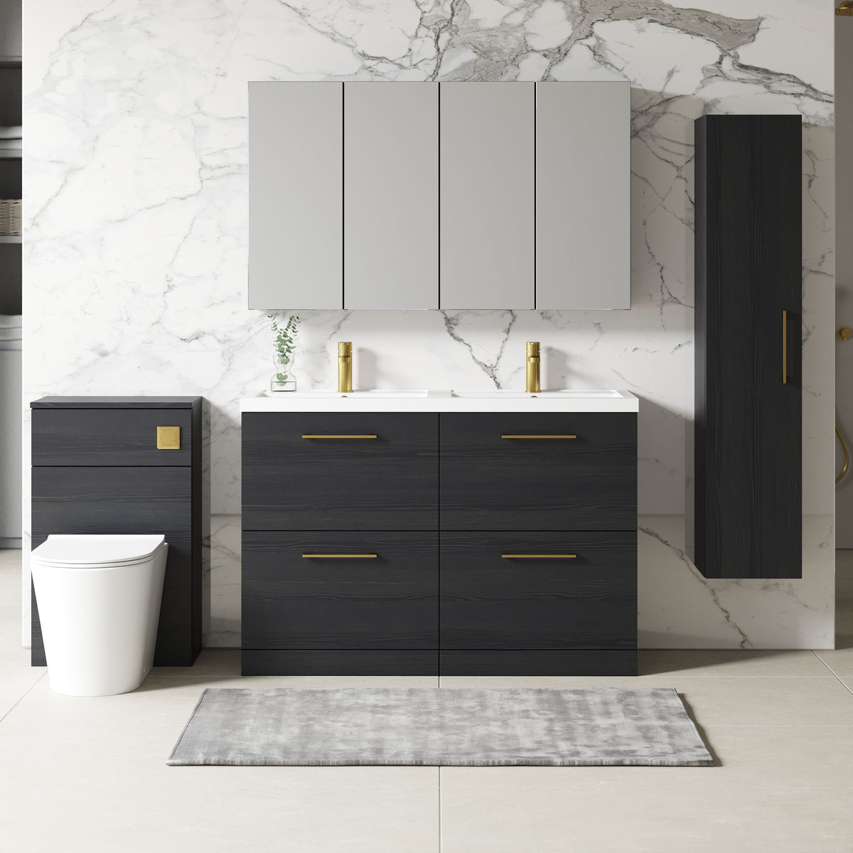 Modern Splash 1200mm Charcoal Black 4 Drawer Floor Standing Vanity Unit With 2 Tap Hole Polymarble basin