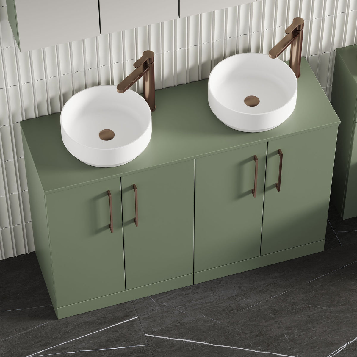 Modern Splash 1200mm Satin Green 2 Door Floor Standing Vanity Unit With Co-ordinating Worktop