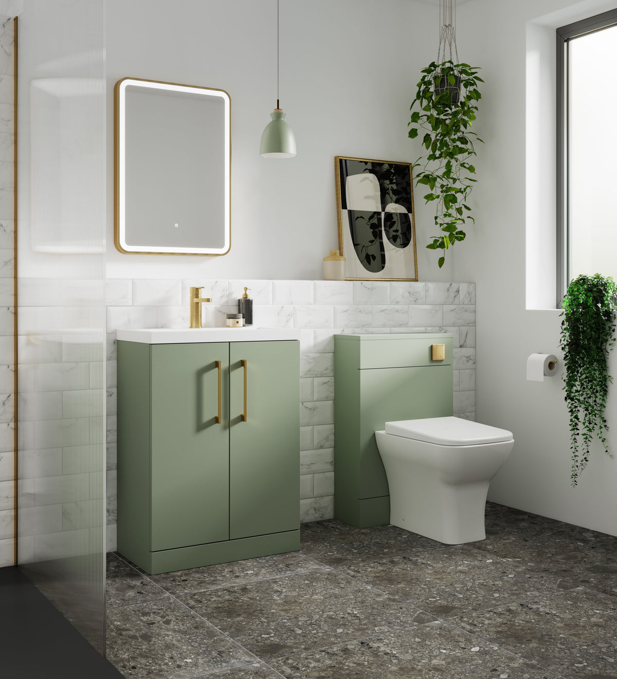 Modern Splash 800mm Satin Green 2 Door Floor Standing Vanity Unit With Mid-Edge Basin