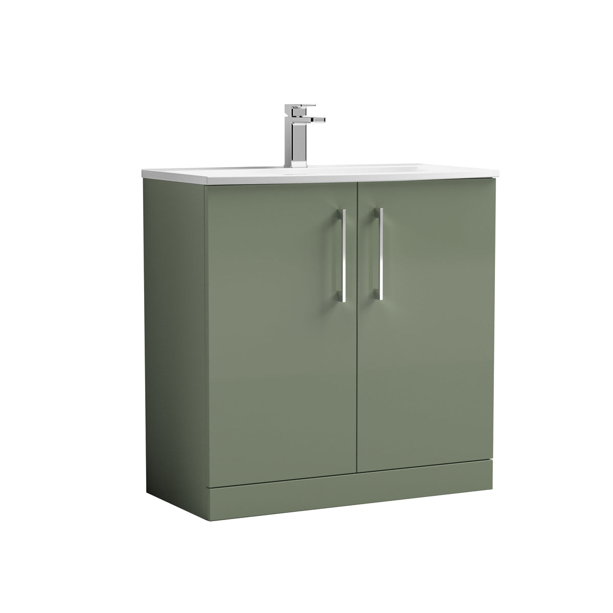 Modern Splash 800mm Satin Green 2 Door Floor Standing Vanity Unit With Curved Basin