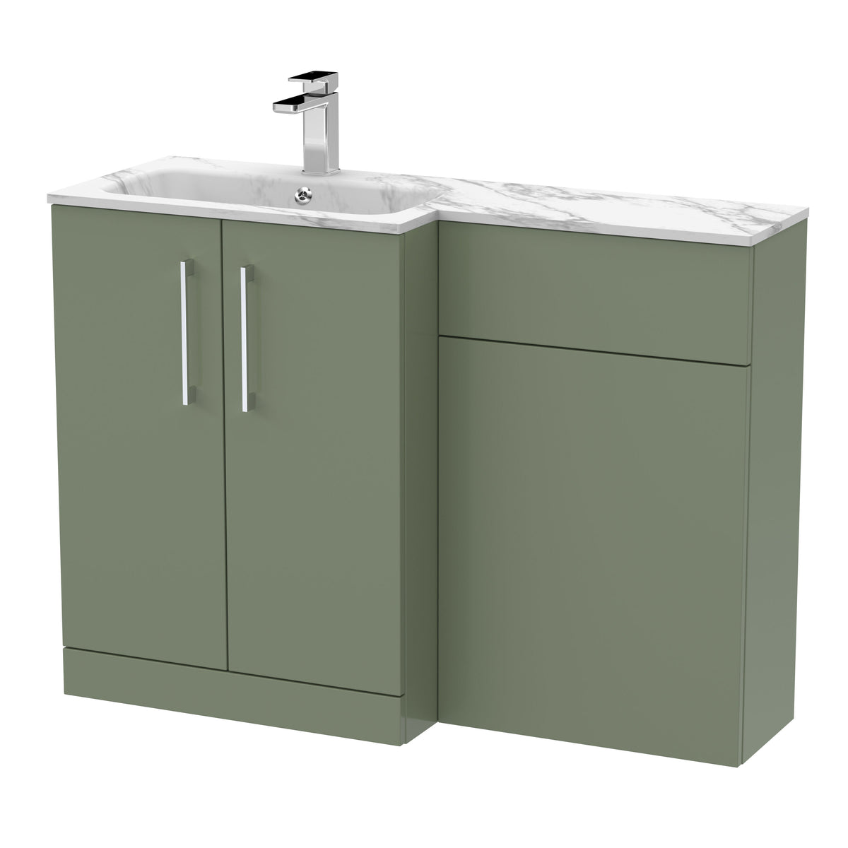 Modern Splash 1100mm Satin Green 2 Door Floor Standing Left-Hand Combination Unit With Stone Basin