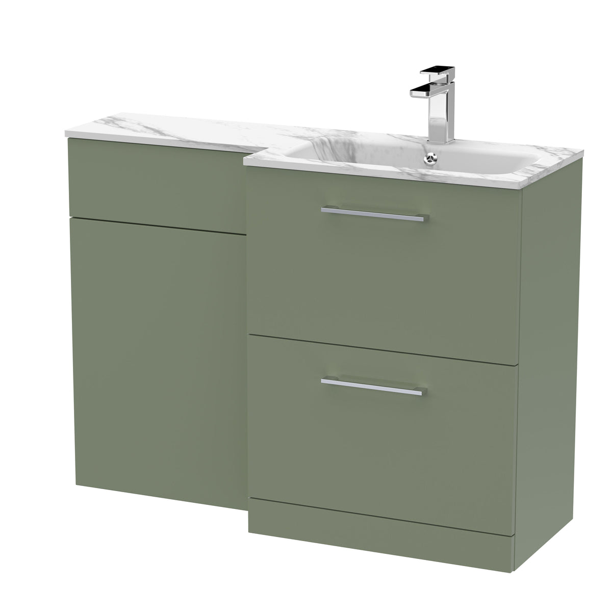 Modern Splash 1100mm Satin Green 2 Drawer Floor Standing Right-Hand Combination Unit With Stone Basin