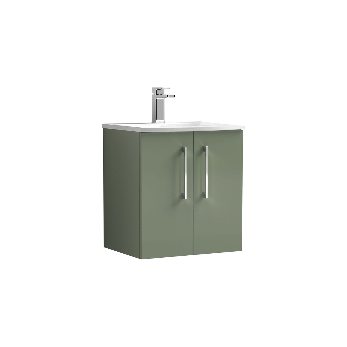 Modern Splash 500mm Satin Green 2 Door Wall Hung Vanity Unit With Curved Basin