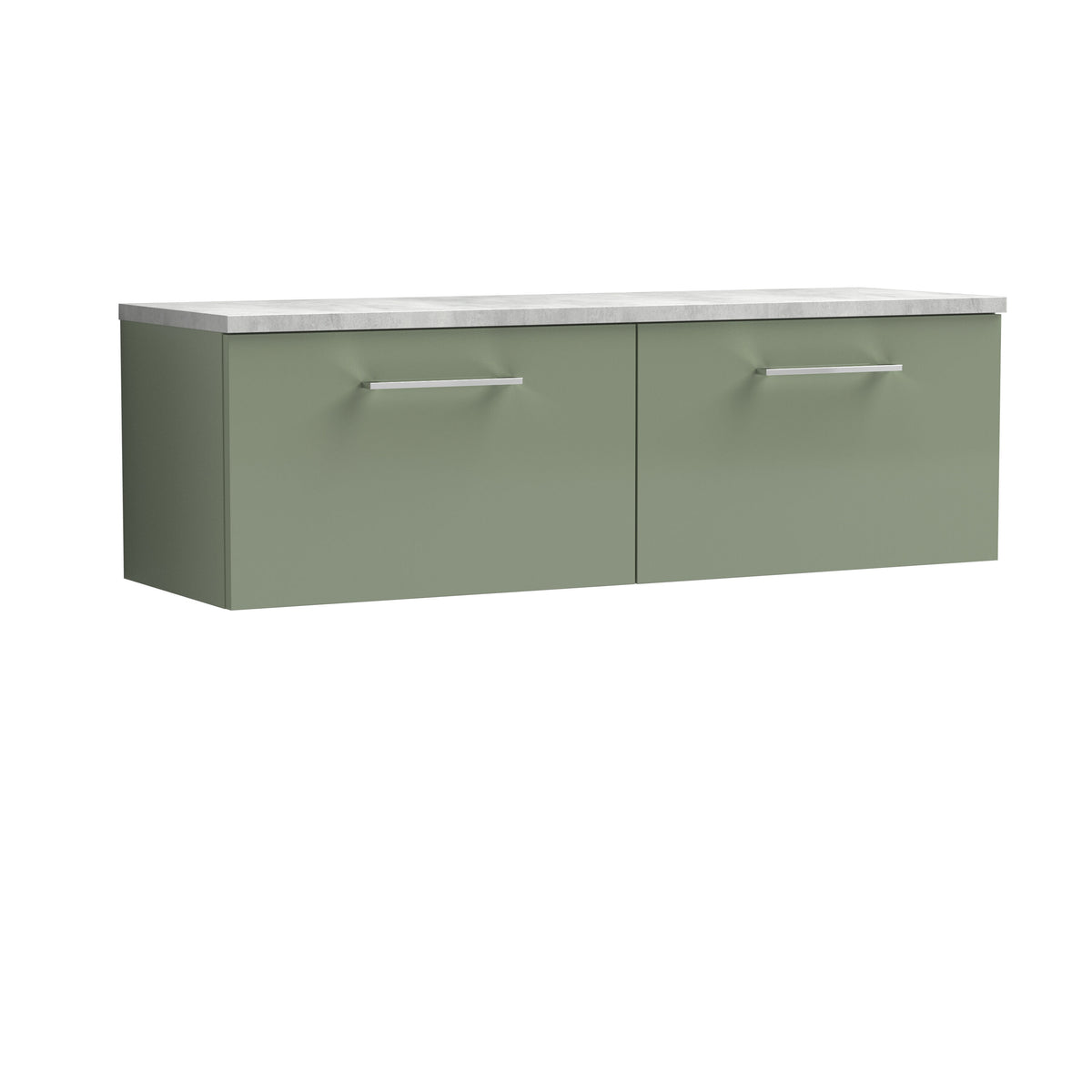 Modern Splash 1200mm Satin Green 2 Drawer Wall Hung Vanity Unit With Bellato Grey Worktop
