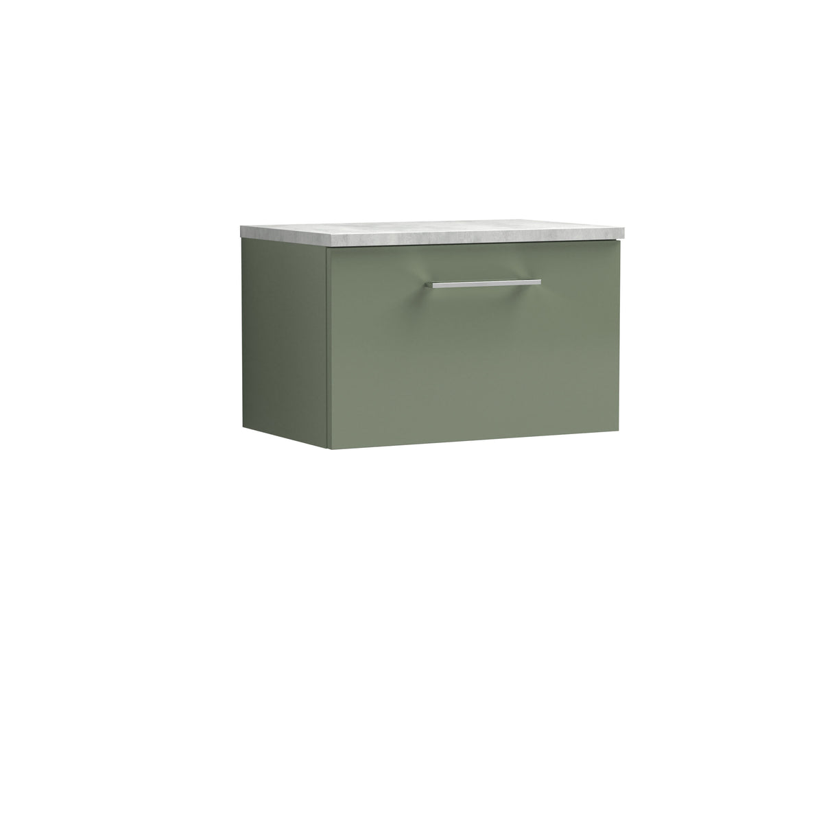 Modern Splash 600mm Satin Green 1 Drawer Wall Hung Vanity Unit With Bellato Grey Worktop