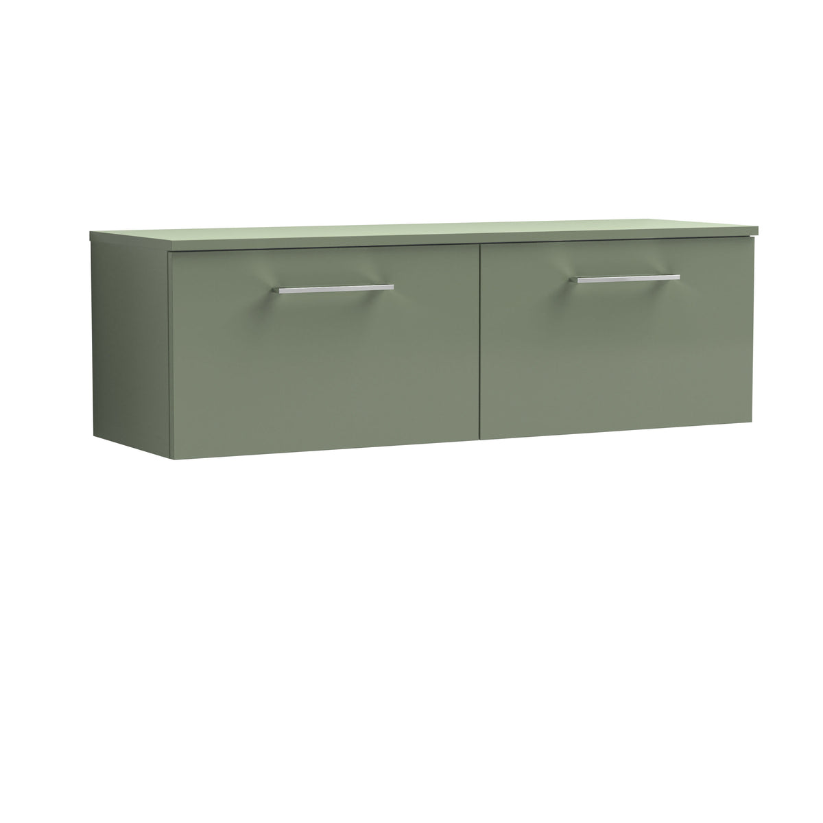 Modern Splash 1200mm Satin Green 2 Drawer Wall Hung Vanity Unit With Co-ordinating Worktop