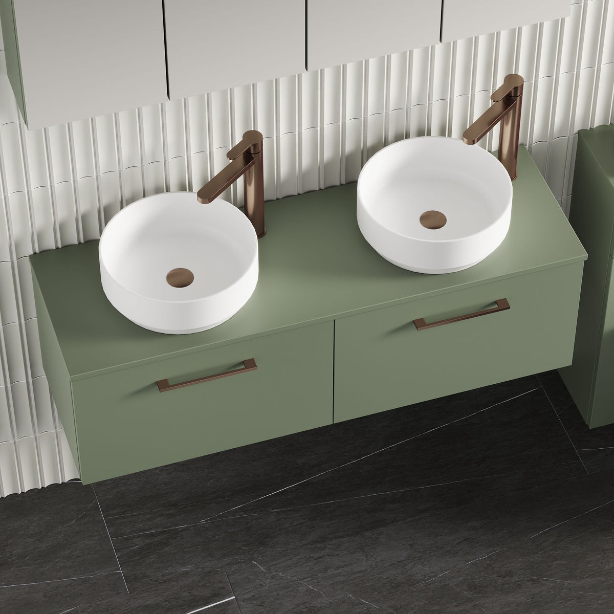 Modern Splash 1200mm Satin Green 2 Drawer Wall Hung Vanity Unit With Co-ordinating Worktop