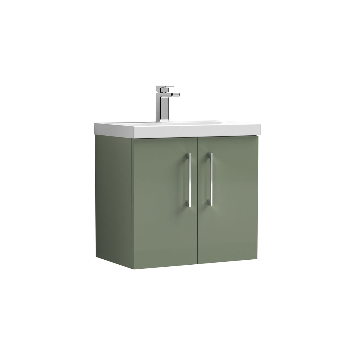 Modern Splash Arno 600mm Satin Green 2 Door Wall Hung Vanity Unit With Mid-Edge Basin