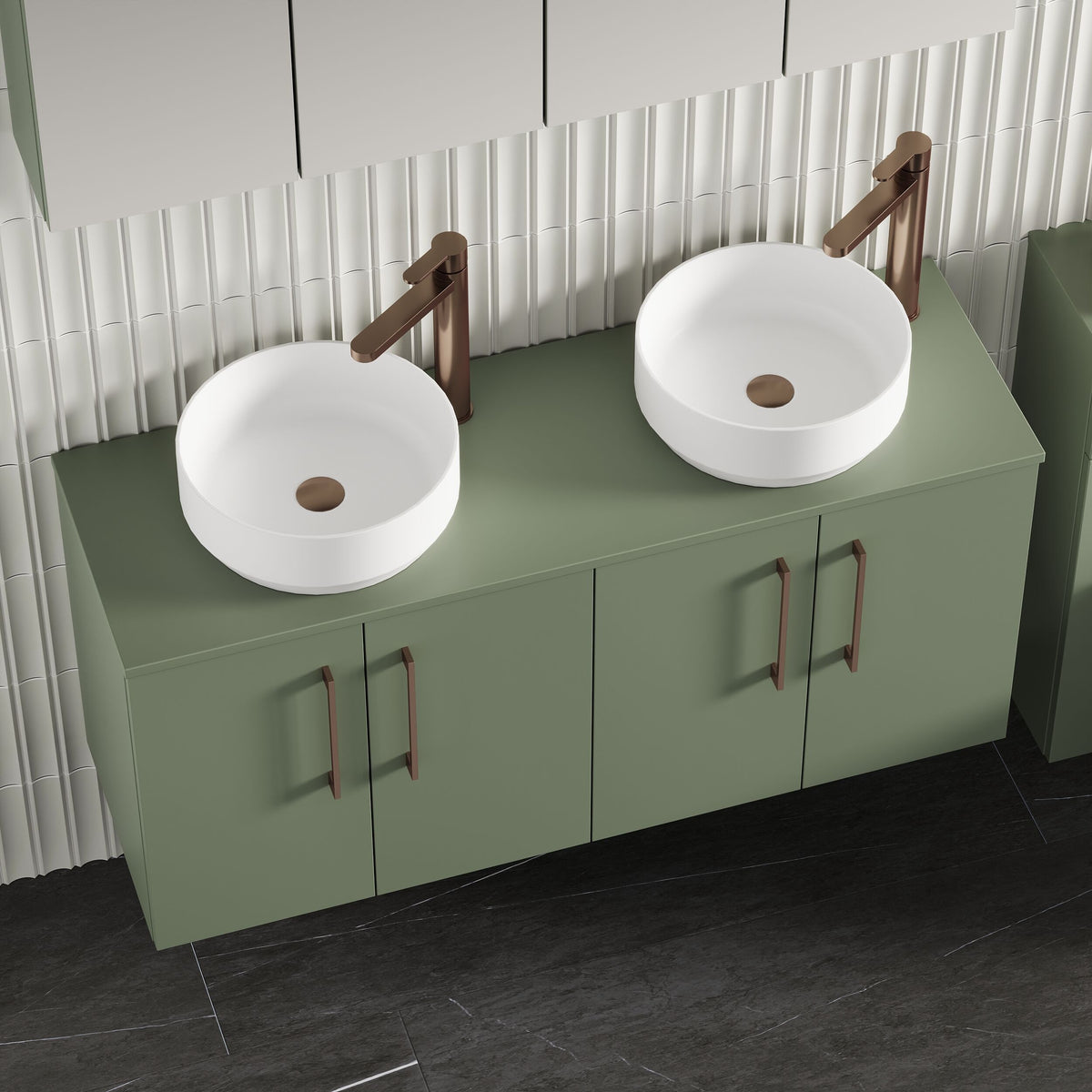 Modern Splash 1200mm Satin Green 2 Door Wall Hung Vanity Unit With Co-ordinating Worktop