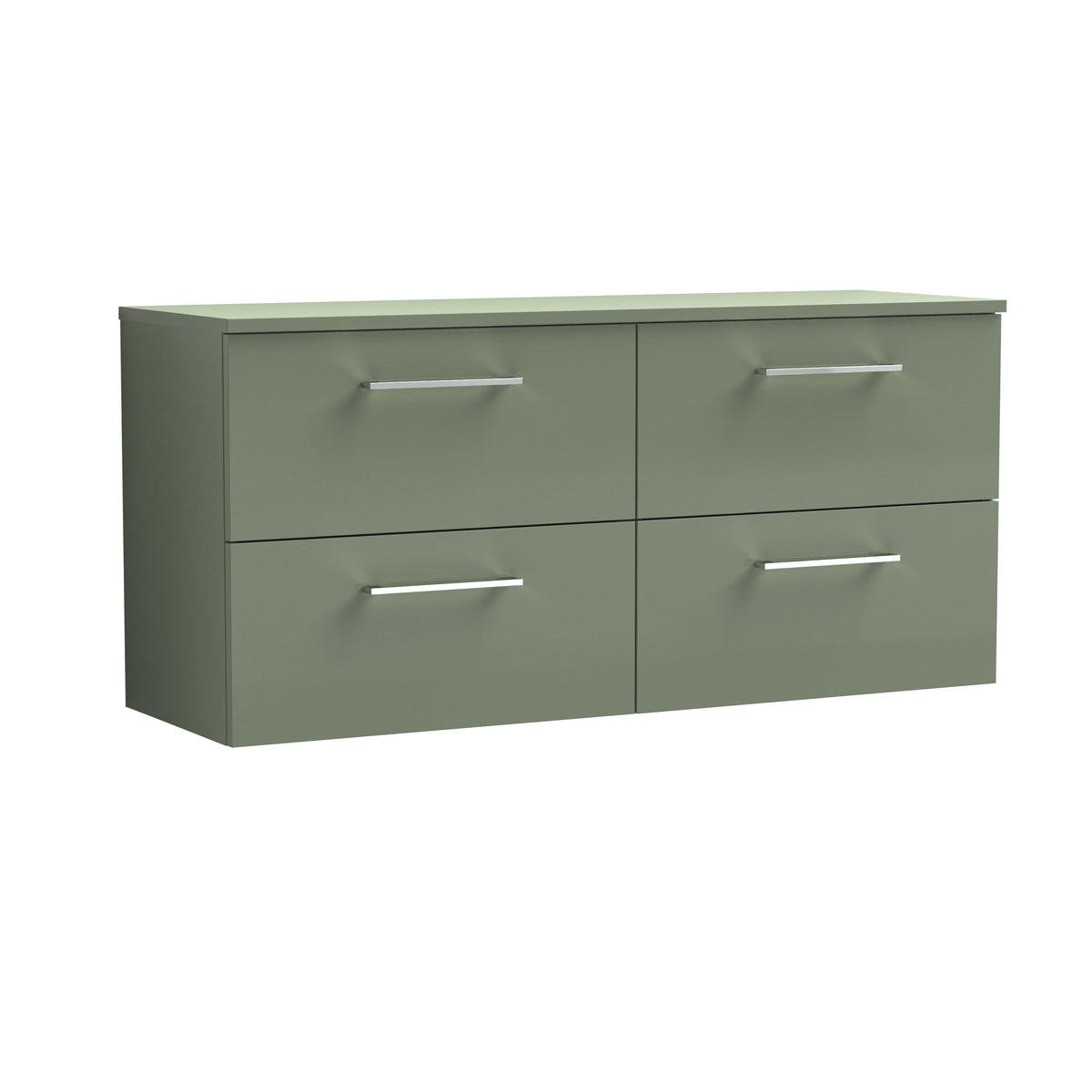 Modern Splash 1200mm Satin Green 4 Drawer Wall Hung Vanity Unit With Co-ordinating Worktop