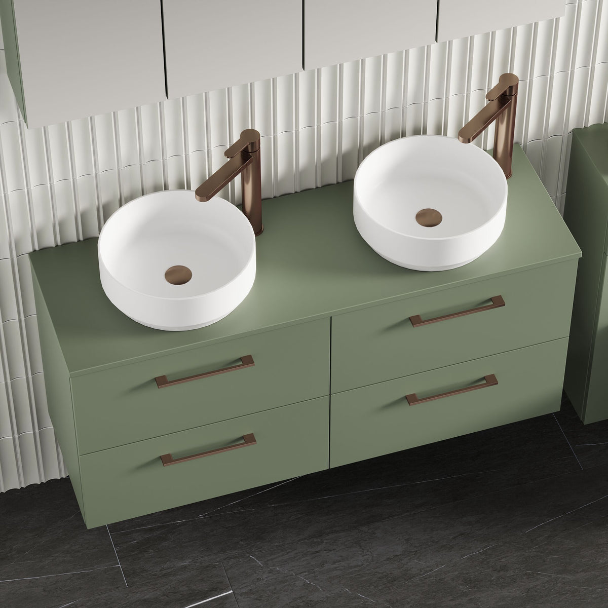 Modern Splash 1200mm Satin Green 4 Drawer Wall Hung Vanity Unit With Co-ordinating Worktop