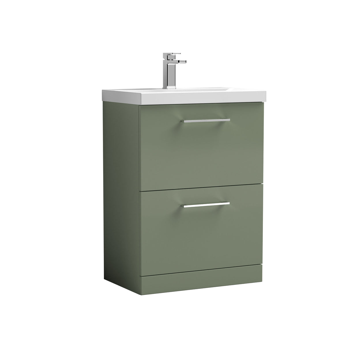 Modern Splash Arno 600mm Satin Green 2 Drawer Floor Standing Vanity Unit With Mid-Edge Basin