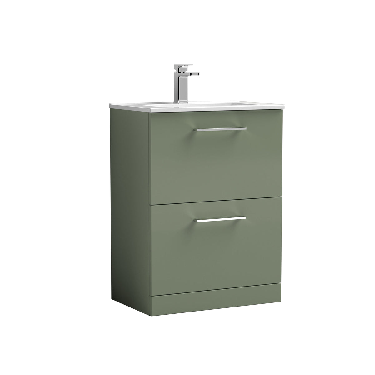 Modern Splash 600mm Satin Green 2 Drawer Floor Standing Vanity Unit With Minimalist Basin