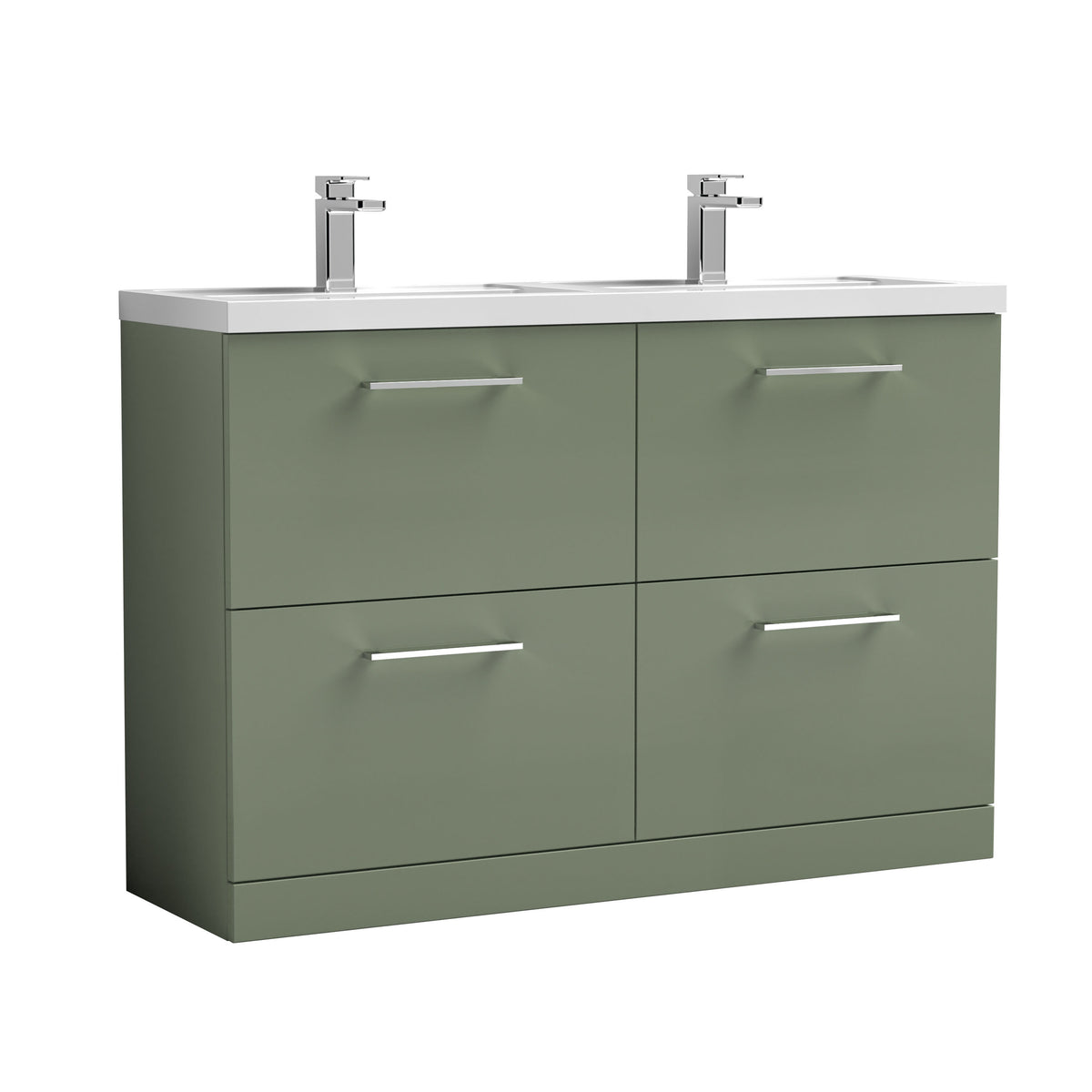 Modern Splash 1200mm Satin Green 4 Drawer Floor Standing Vanity Unit With 2 Tap Hole Polymarble basin