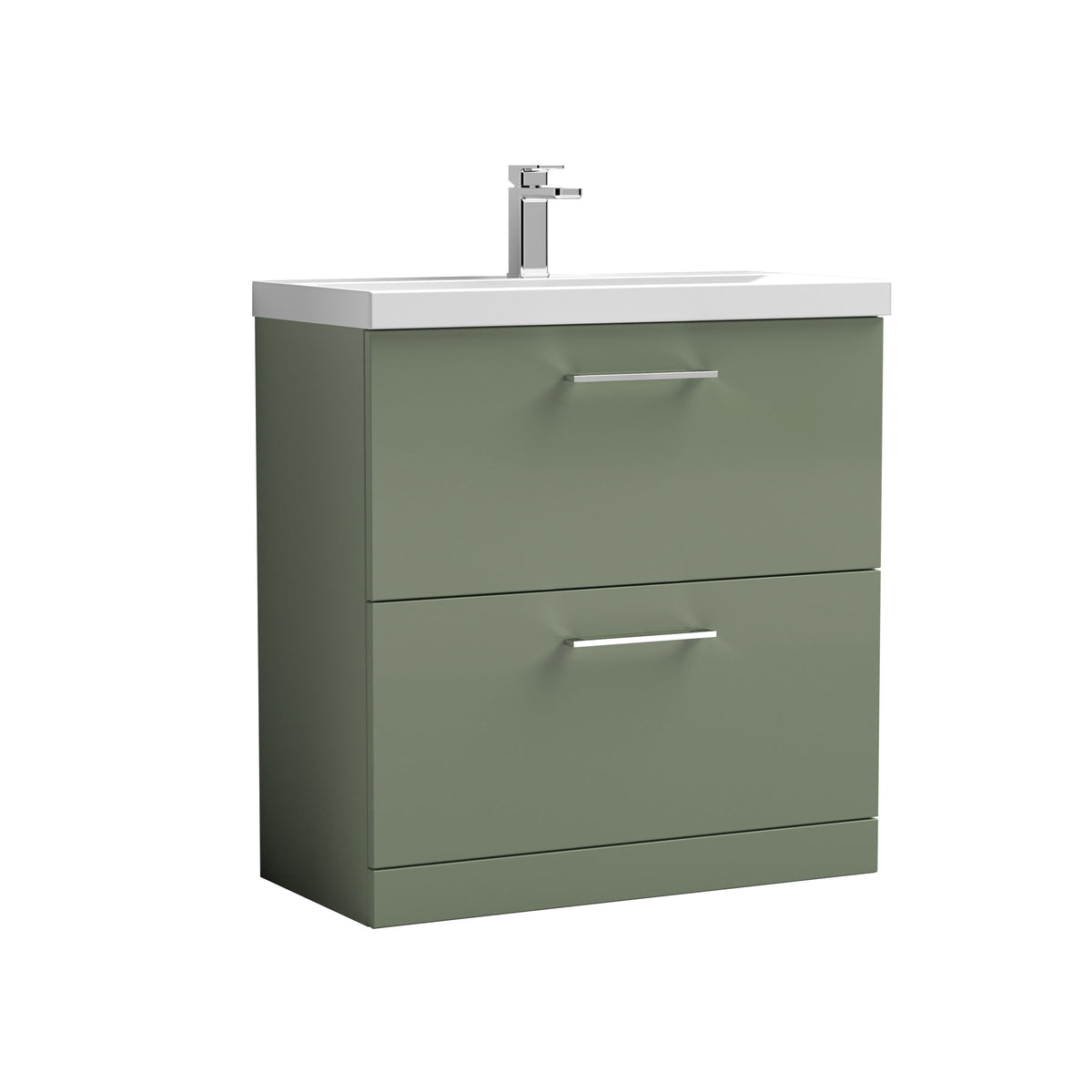 Modern Splash 800mm Satin Green 2 Drawer Floor Standing Vanity Unit With Mid-Edge Basin