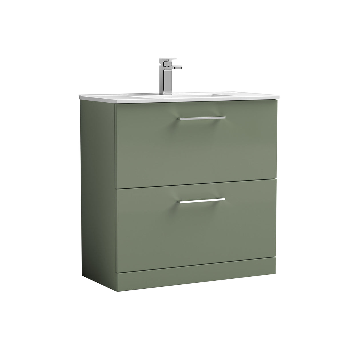 Modern Splash 800mm Satin Green 2 Drawer Floor Standing Vanity Unit With Minimalist Basin