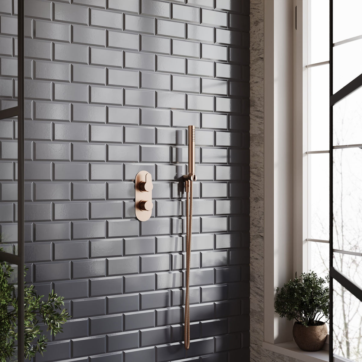 Modern Splash Brushed Bronze Twin Thermostatic Shower Valve