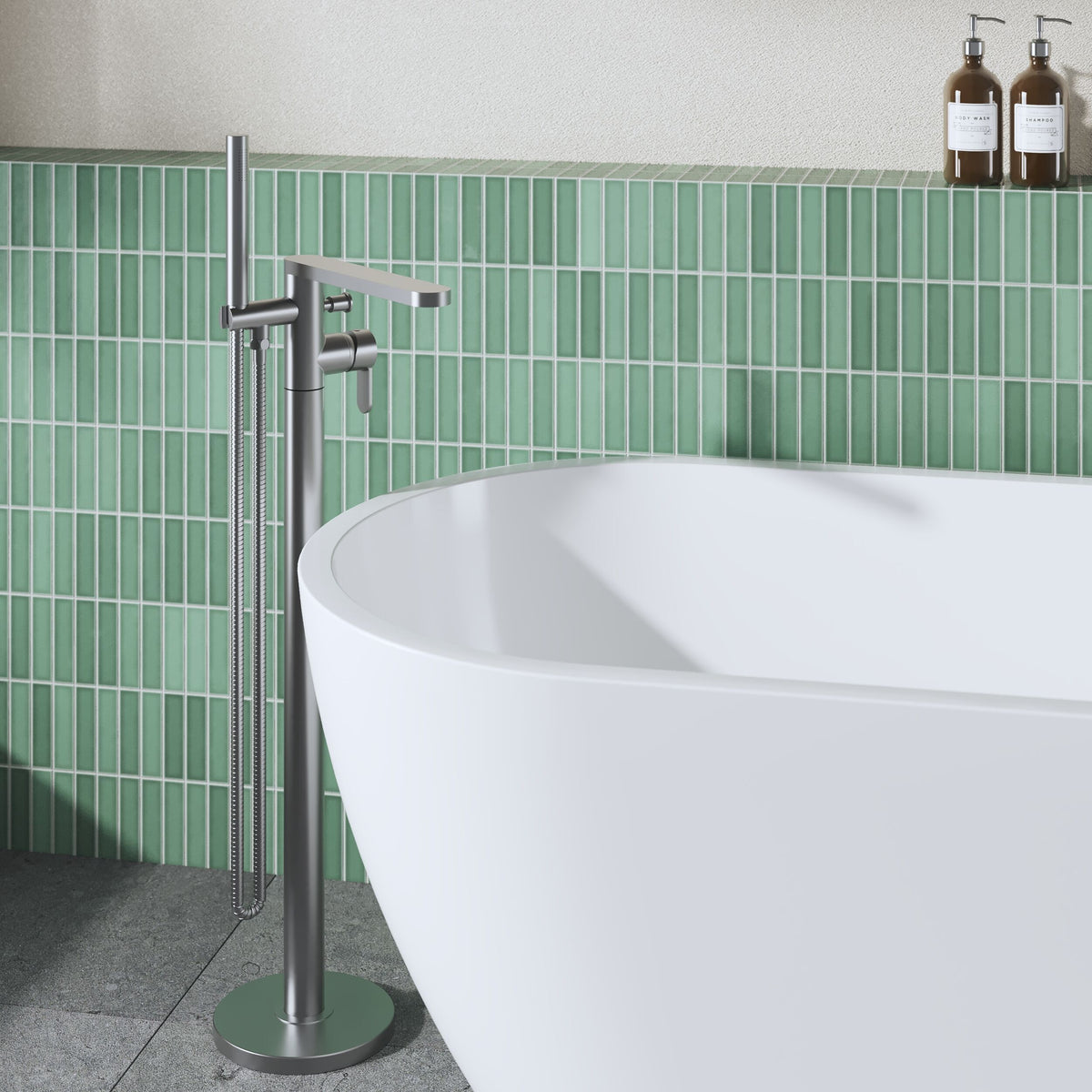 Modern Splash Brushed Pewter Freestanding Bath Shower Mixer