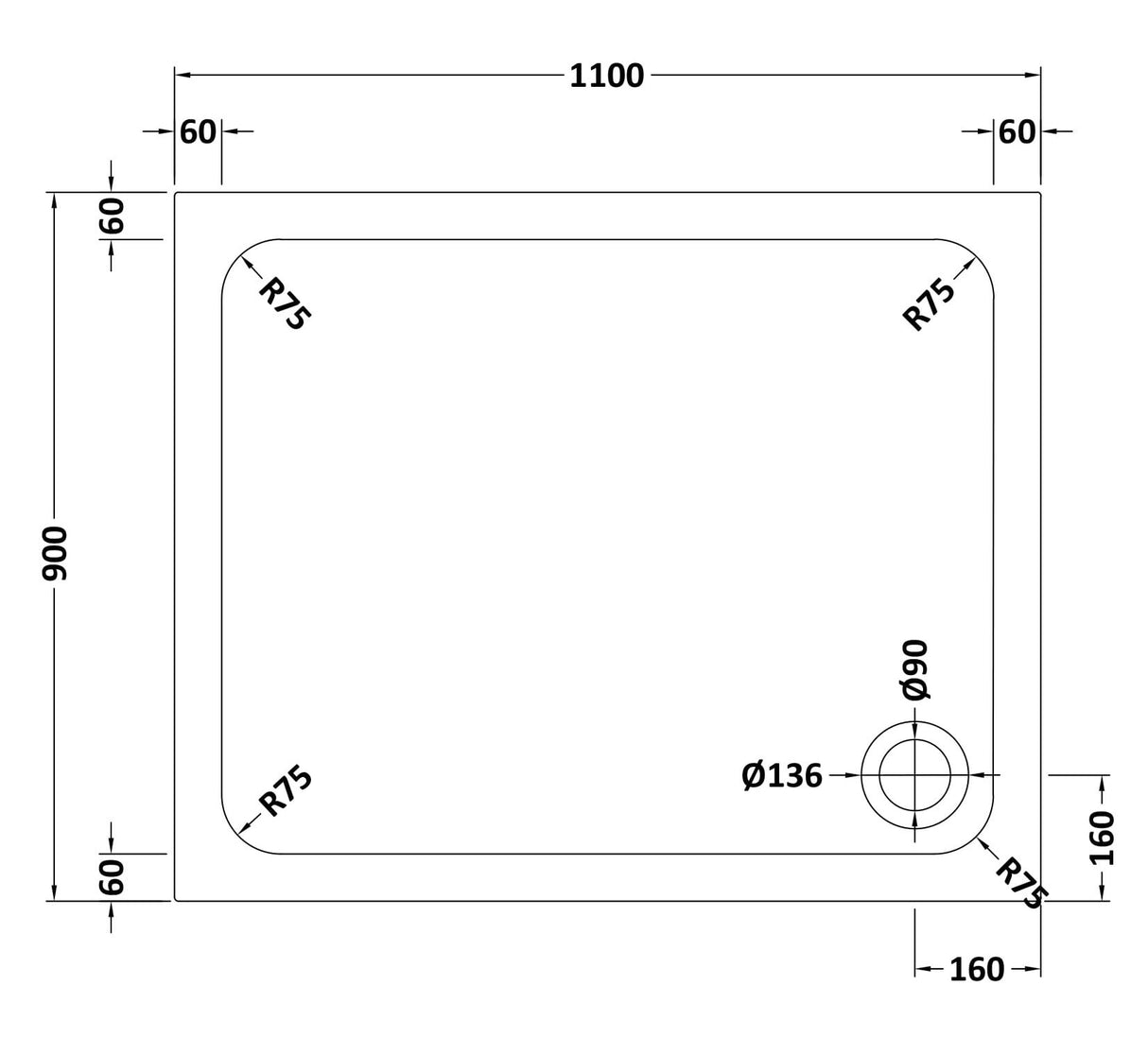Shower Stone Tray Size