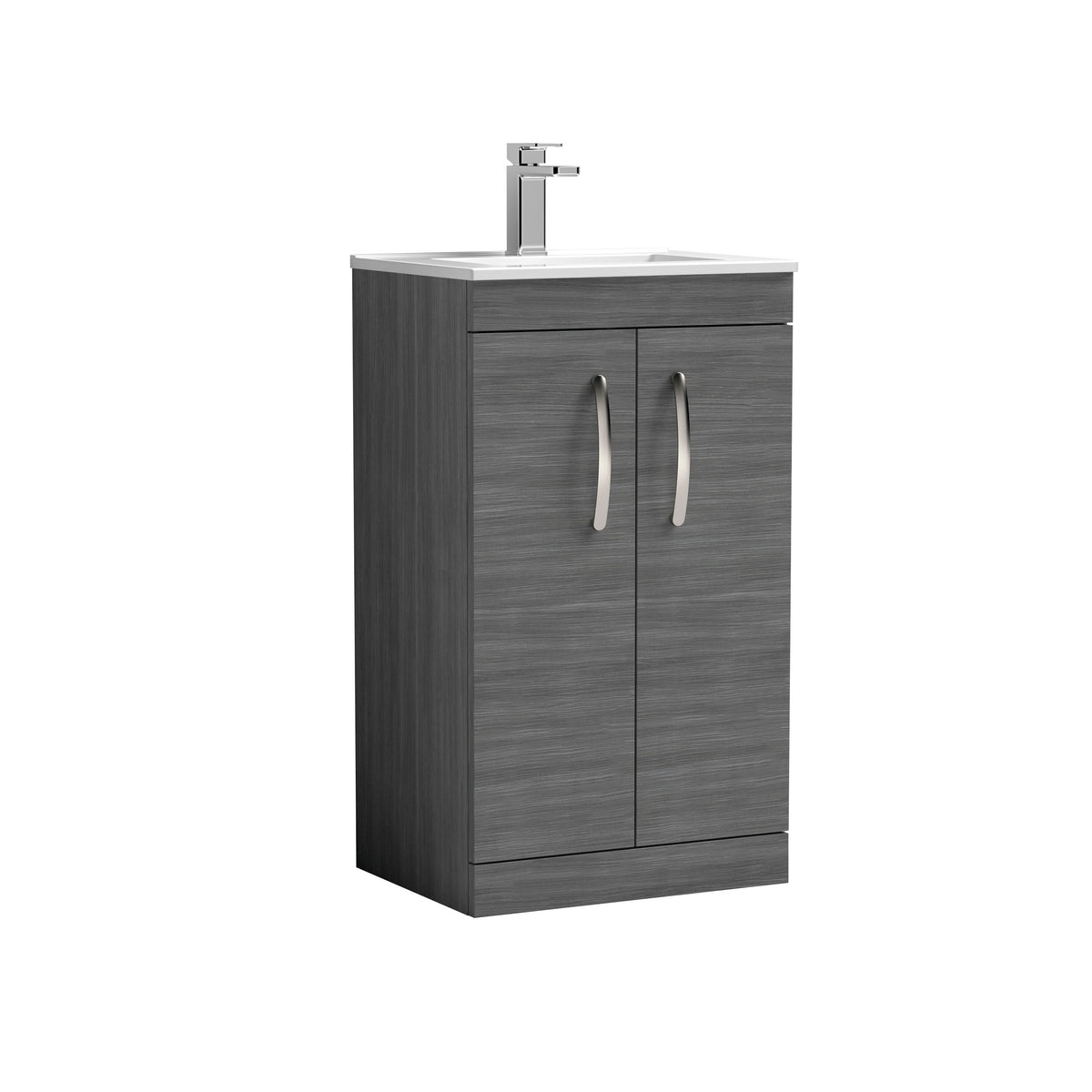 Modern Splash 500mm Anthracite Woodgrain 2 Door Floor Standing Vanity Unit With Minimalist Basin