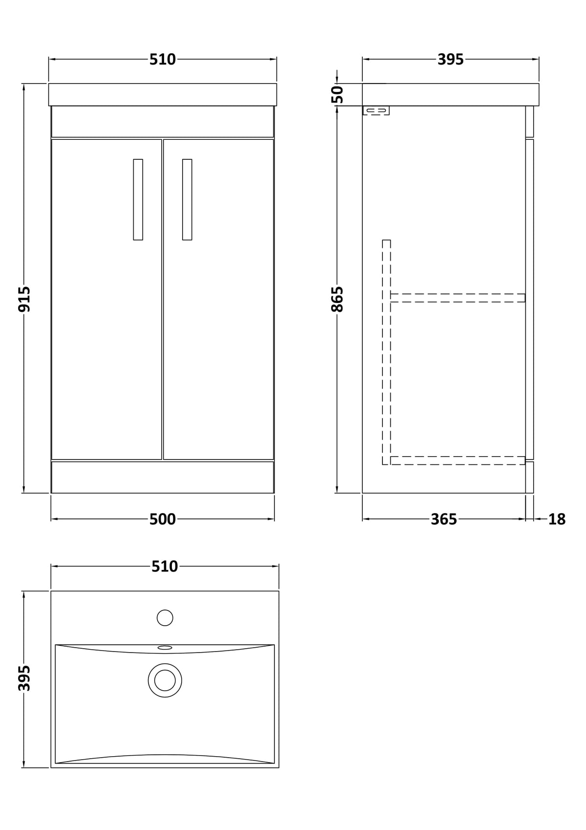 Modern Splash 500mm Charcoal Black 2 Door Floor Standing Vanity Unit With Thin Edge Basin