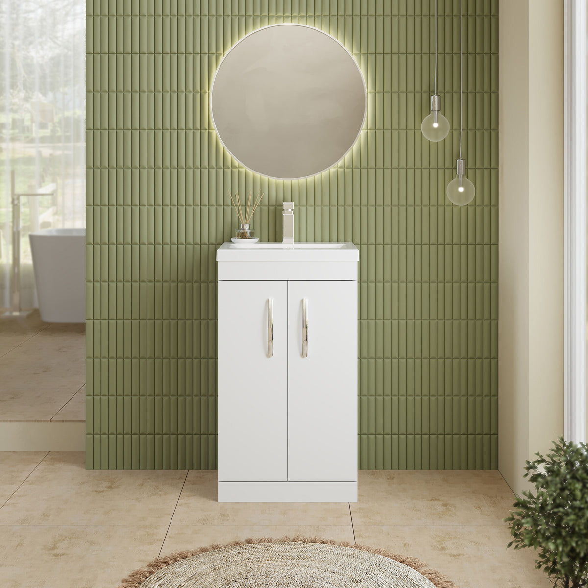 Modern Splash 500mm Gloss White 2 Door Floor Standing Vanity Unit With Mid-Edge Basin