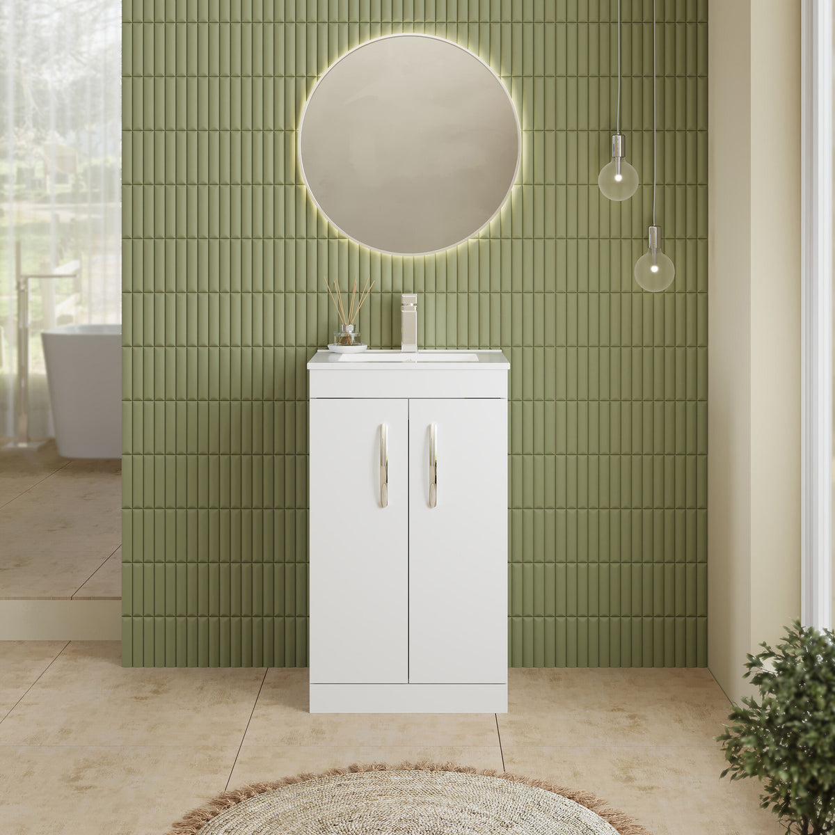 Modern Splash 500mm Gloss White 2 Door Floor Standing Vanity Unit With Minimalist Basin