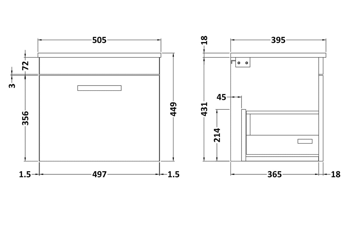 Modern Splash 500mm Anthracite Woodgrain 1 Drawer Wall Hung Vanity Unit With Minimalist Basin