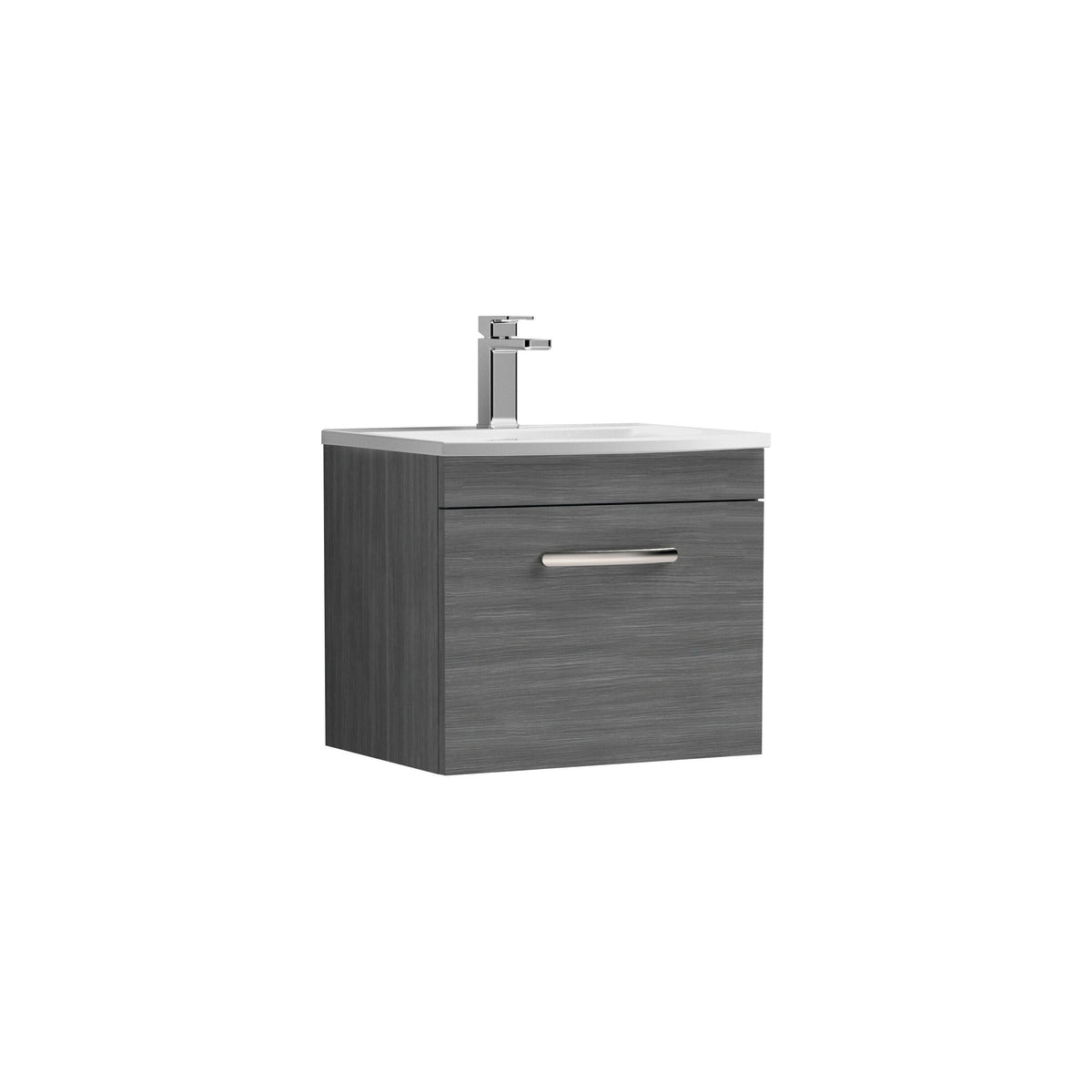 Modern Splash 500mm Anthracite Woodgrain 1 Drawer Wall Hung Vanity Unit With Curved Basin