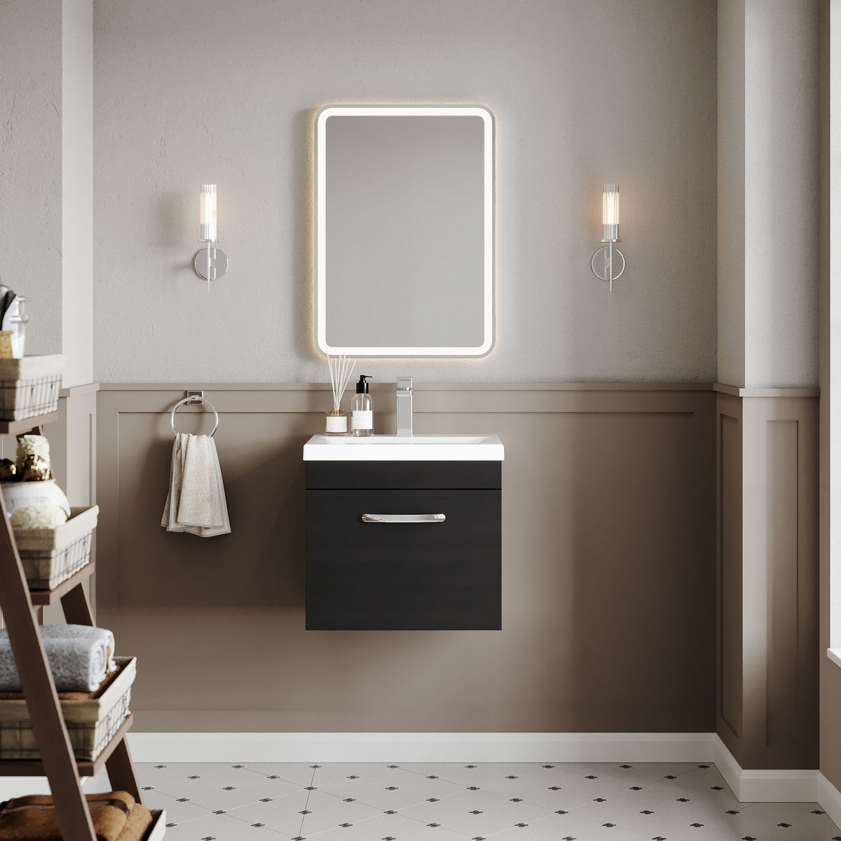 Modern Splash 500mm Charcoal Black 1 Drawer Wall Hung Vanity Unit With Mid-Edge Basin