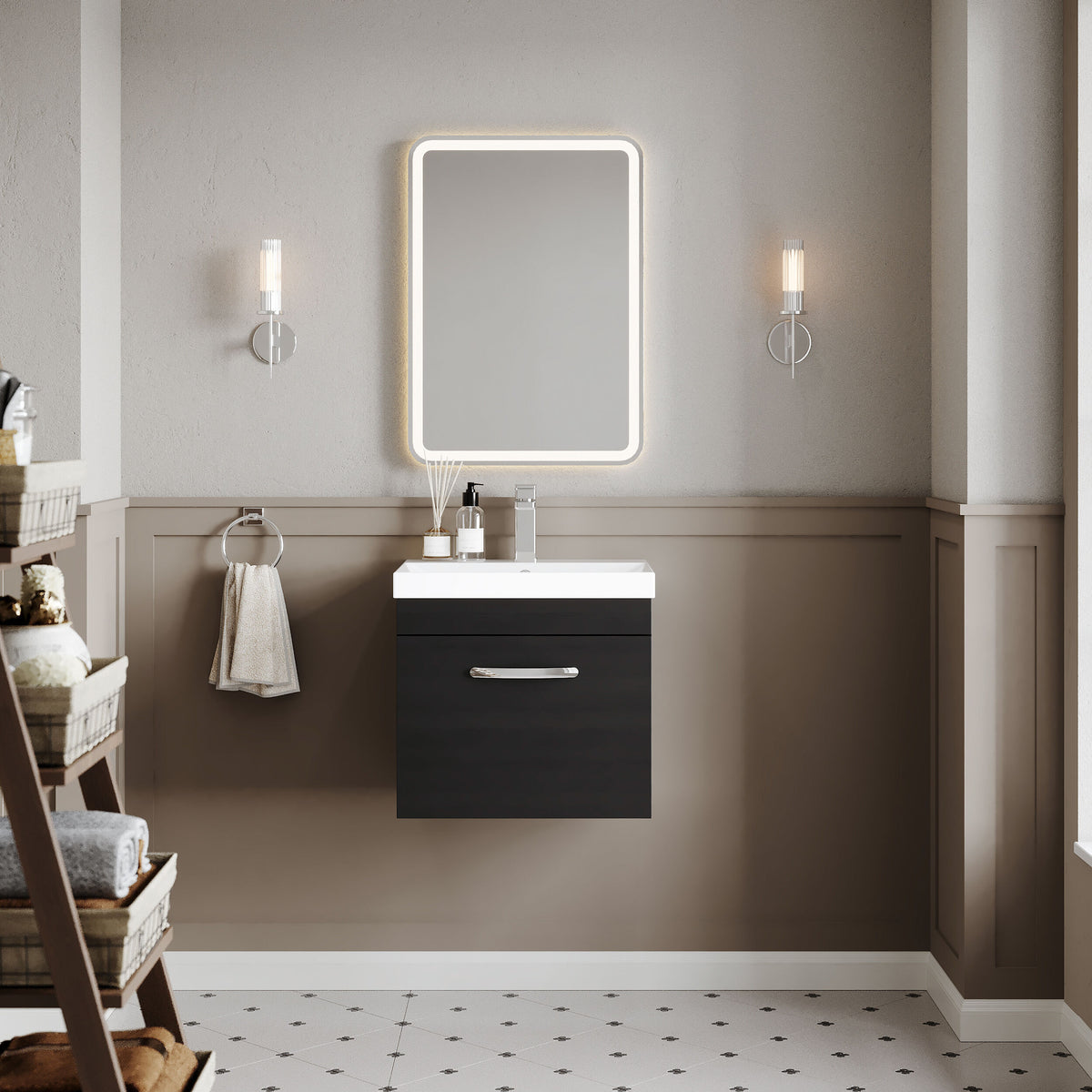 Modern Splash 500mm Charcoal Black 1 Drawer Wall Hung Vanity Unit With Thin Edge Basin