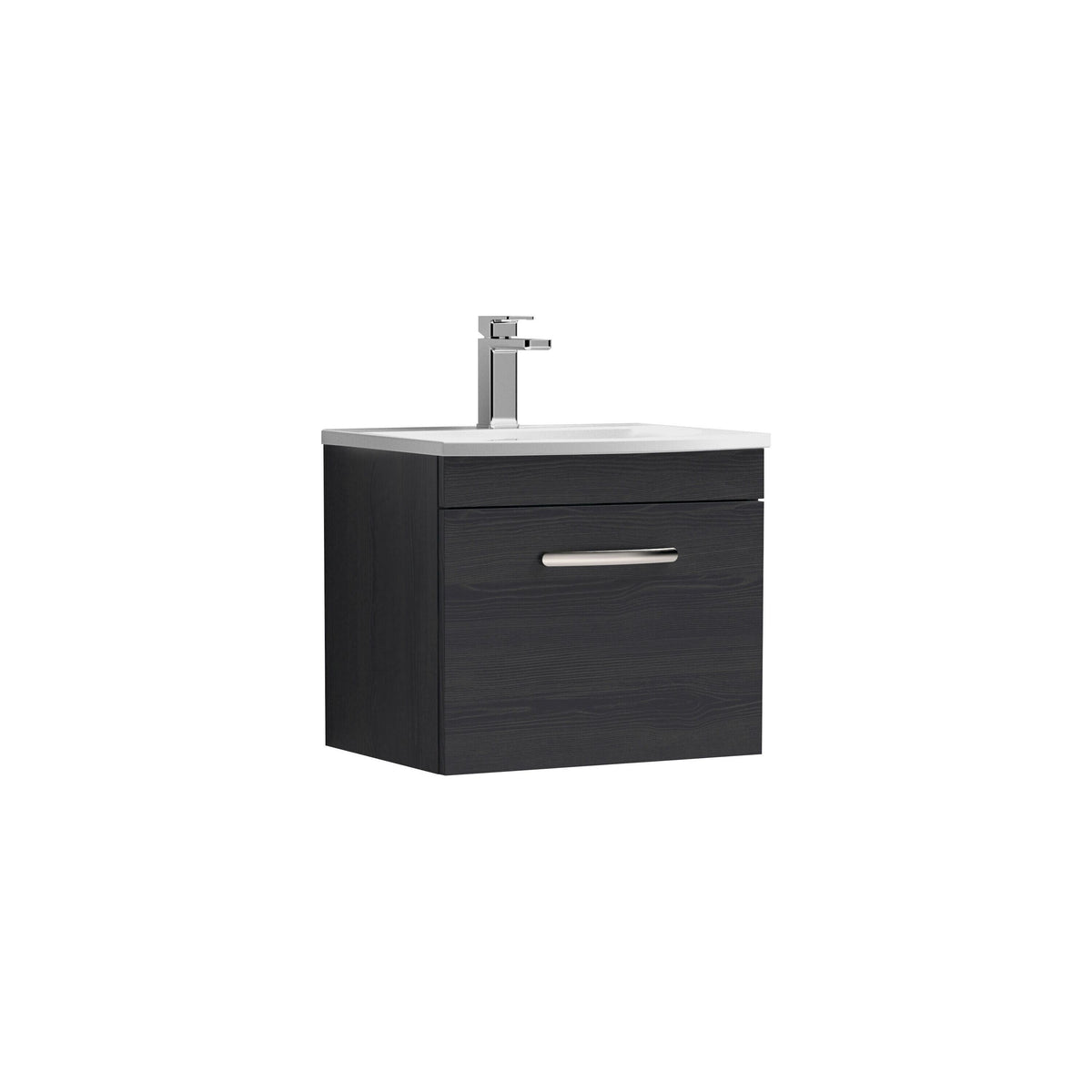 Modern Splash 500mm Charcoal Black 1 Drawer Wall Hung Vanity Unit With Curved Basin