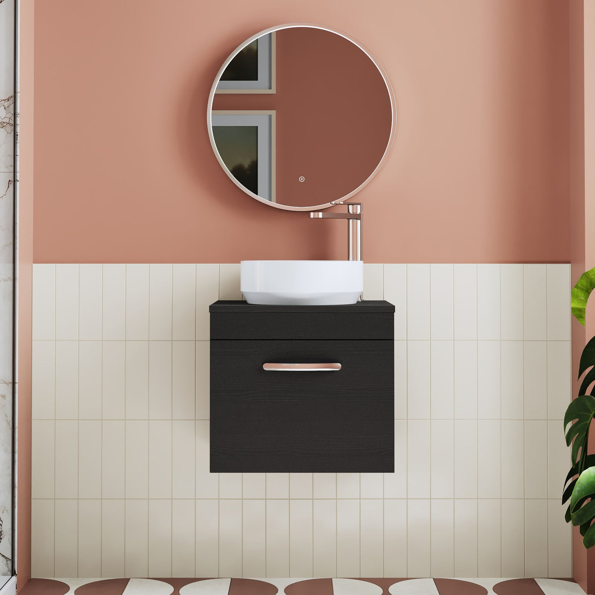 Modern Splash 500mm Charcoal Black 1 Drawer Wall Hung Vanity Unit With Co-ordinating Worktop