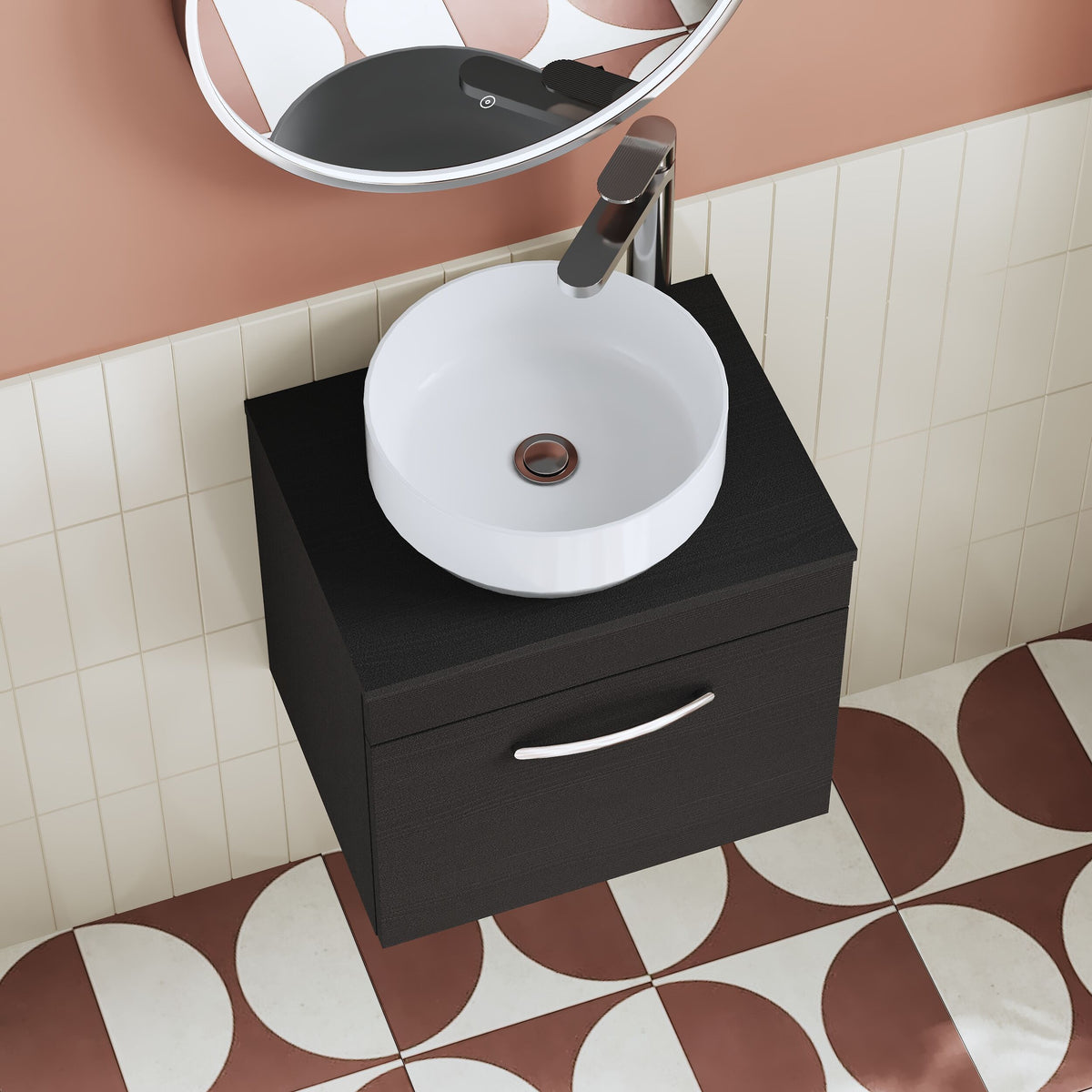 Modern Splash 500mm Charcoal Black 1 Drawer Wall Hung Vanity Unit With Co-ordinating Worktop