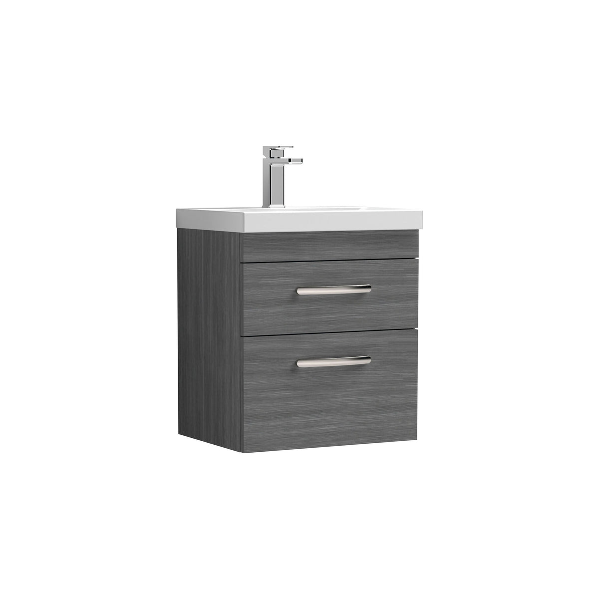 Modern Splash 500mm Anthracite Woodgrain 2 Drawer Wall Hung Vanity Unit With Mid-Edge Basin