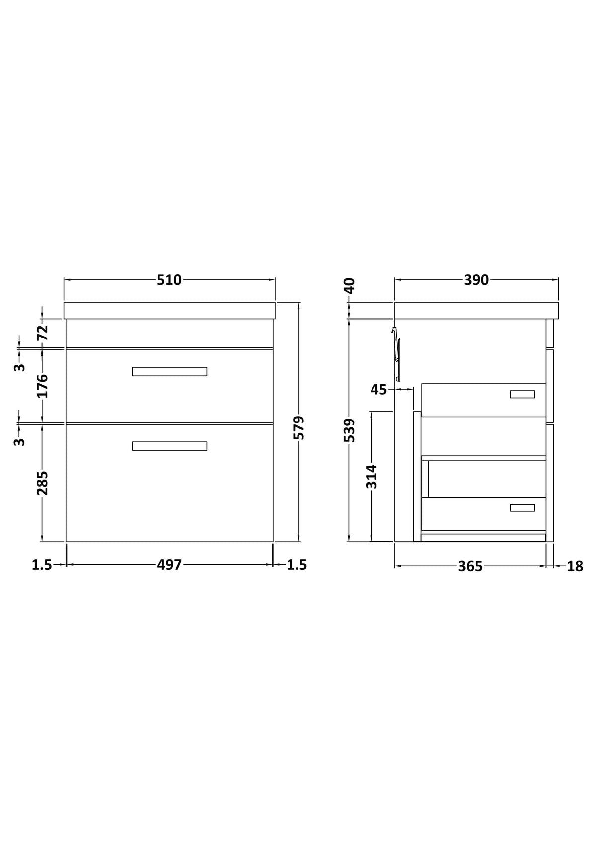Modern Splash 500mm Anthracite Woodgrain 2 Drawer Wall Hung Vanity Unit With Mid-Edge Basin