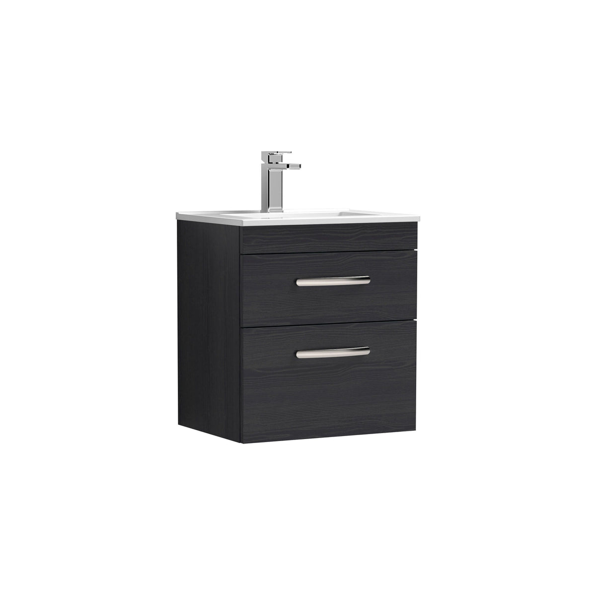 Modern Splash 500mm Charcoal Black 2 Drawer Wall Hung Vanity Unit With Minimalist Basin