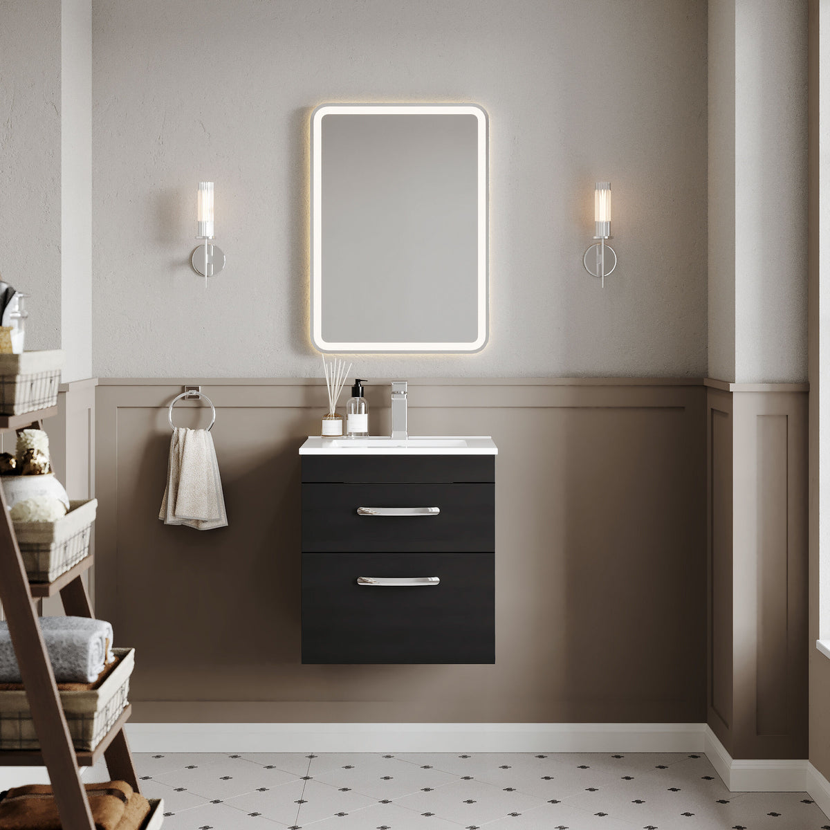 Modern Splash 500mm Charcoal Black 2 Drawer Wall Hung Vanity Unit With Minimalist Basin
