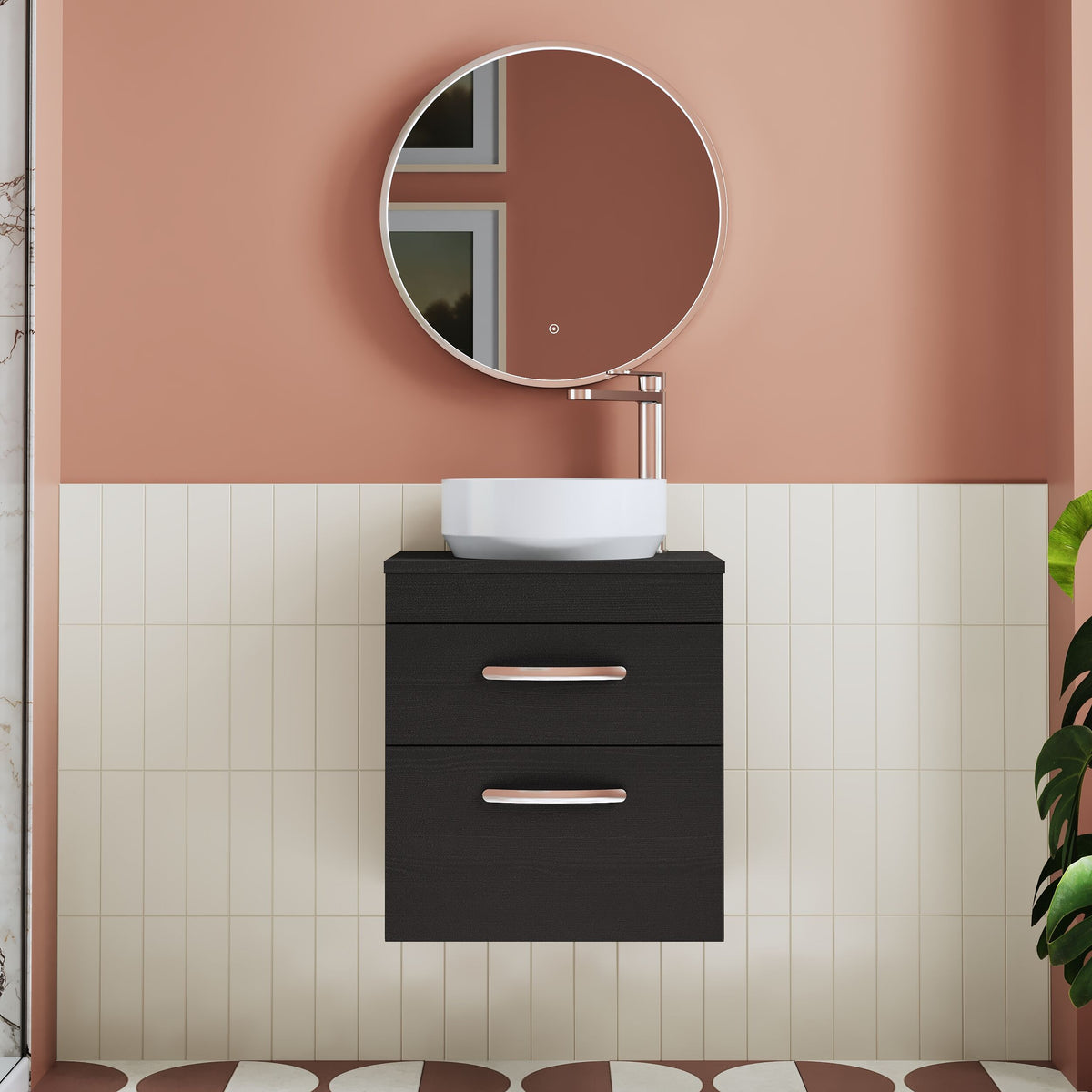Modern Splash 500mm Charcoal Black 2 Drawer Wall Hung Vanity Unit With Co-ordinating Worktop