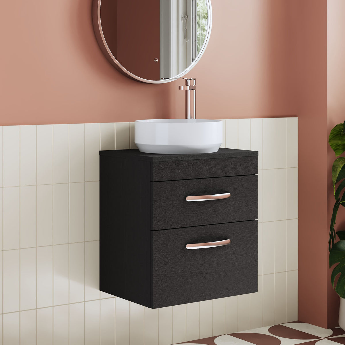 Modern Splash 500mm Charcoal Black 2 Drawer Wall Hung Vanity Unit With Co-ordinating Worktop