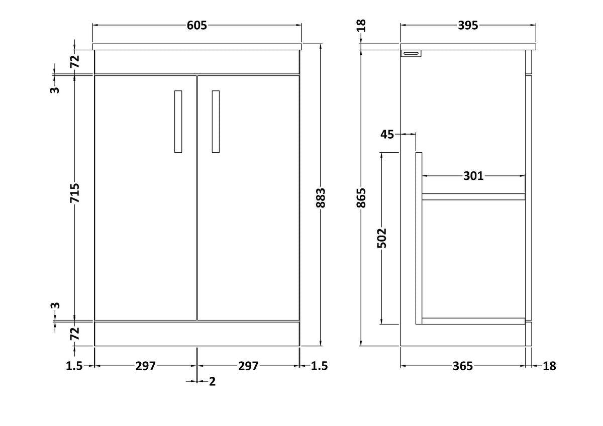 Modern Splash 600mm Anthracite Woodgrain 2 Door Floor Standing Vanity Unit With Minimalist Basin