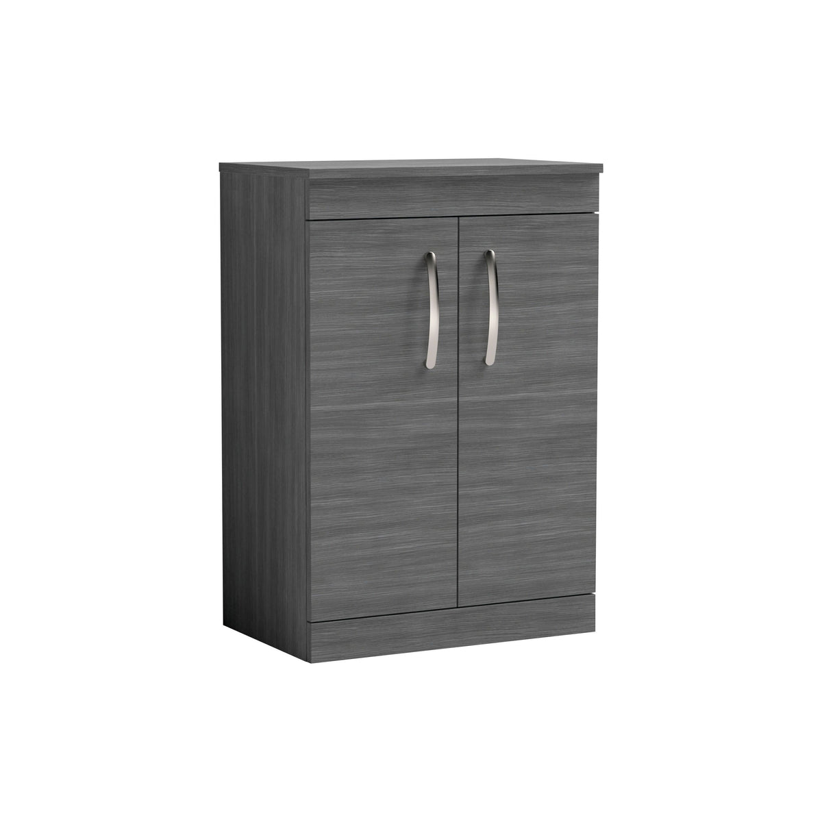 Modern Splash 600mm Anthracite Woodgrain 2 Door Floor Standing Vanity Unit With Co-ordinating Worktop