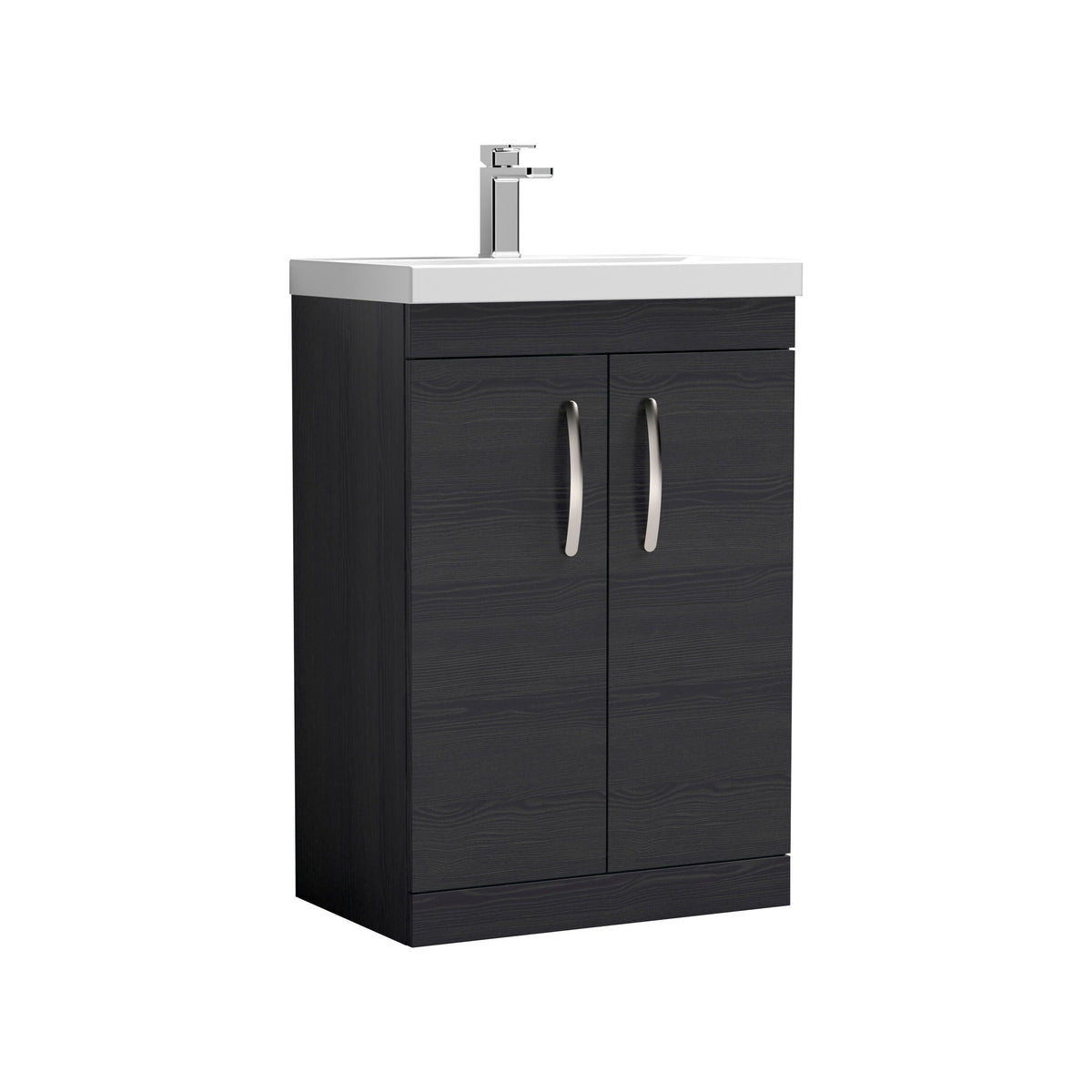 Modern Splash 600mm Charcoal Black 2 Door Floor Standing Vanity Unit With Mid-Edge Basin