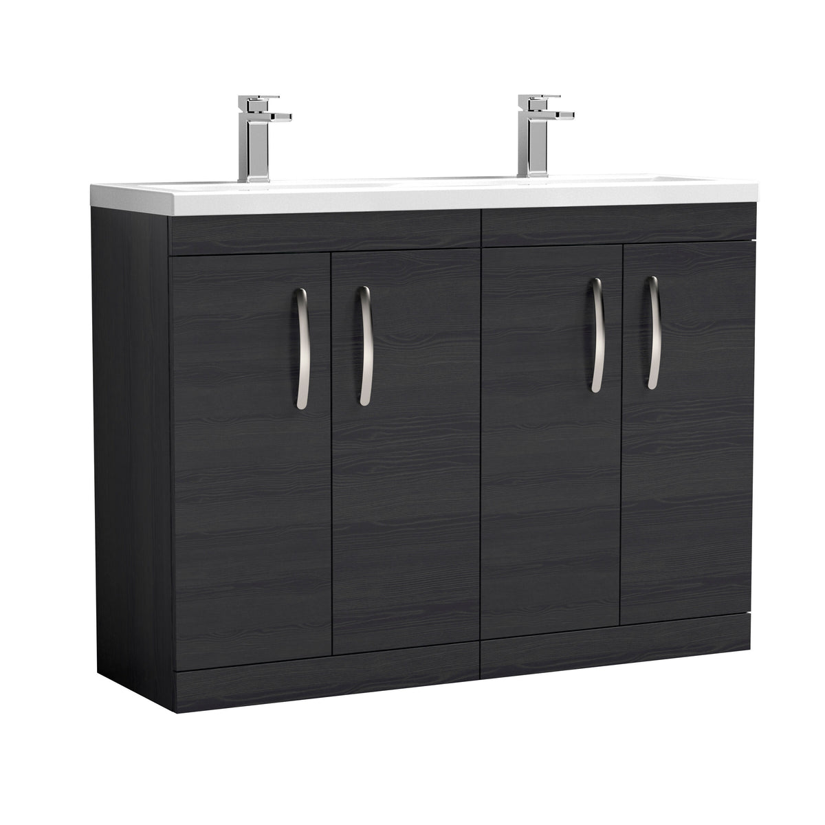 Modern Splash 1200mm Charcoal Black 4 Door Floor Standing Cabinet With 2 Tap Hole Ceramic Basin