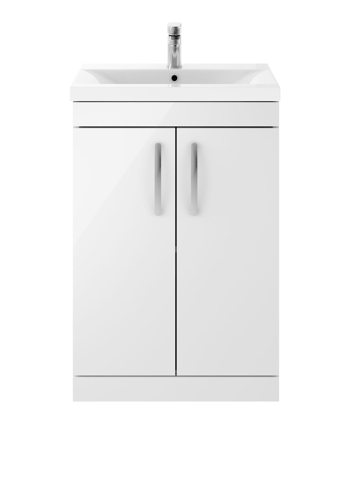 Modern Splash 600mm Gloss White 2 Door Floor Standing Vanity Unit With Mid-Edge Basin