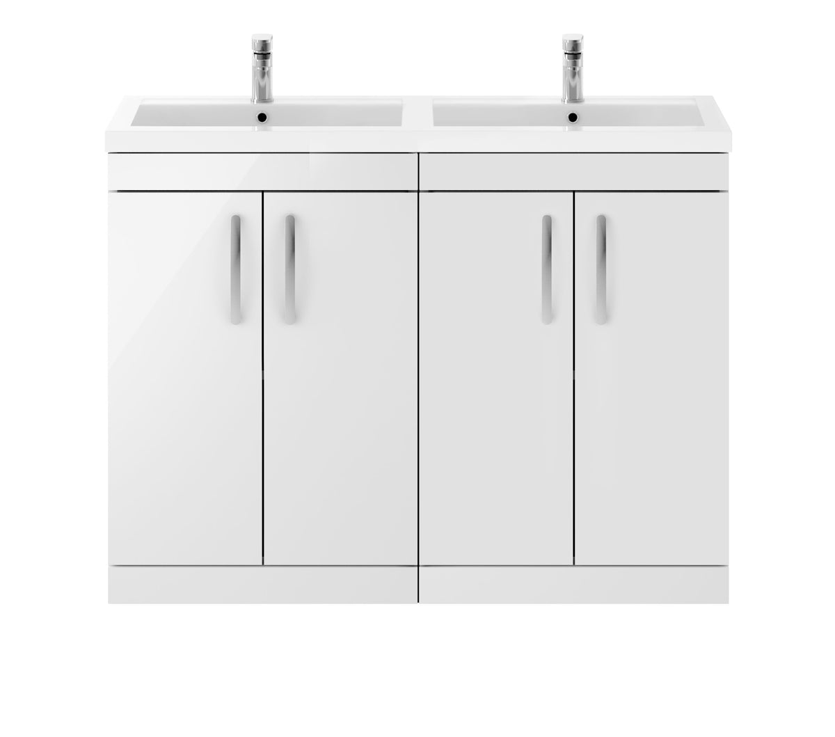 Modern Splash 1200mm Gloss White 4 Door Floor Standing Cabinet With 2 Tap Hole Polymarble basin