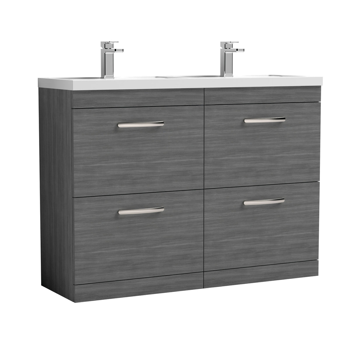 Modern Splash 1200mm Anthracite Woodgrain 4 Drawer Floor Standing Cabinet With 2 Tap Hole Polymarble basin