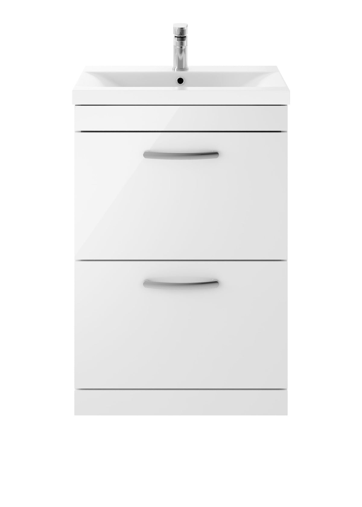 Modern Splash 600mm Gloss White 2 Drawer Floor Standing Vanity Unit With Mid-Edge Basin